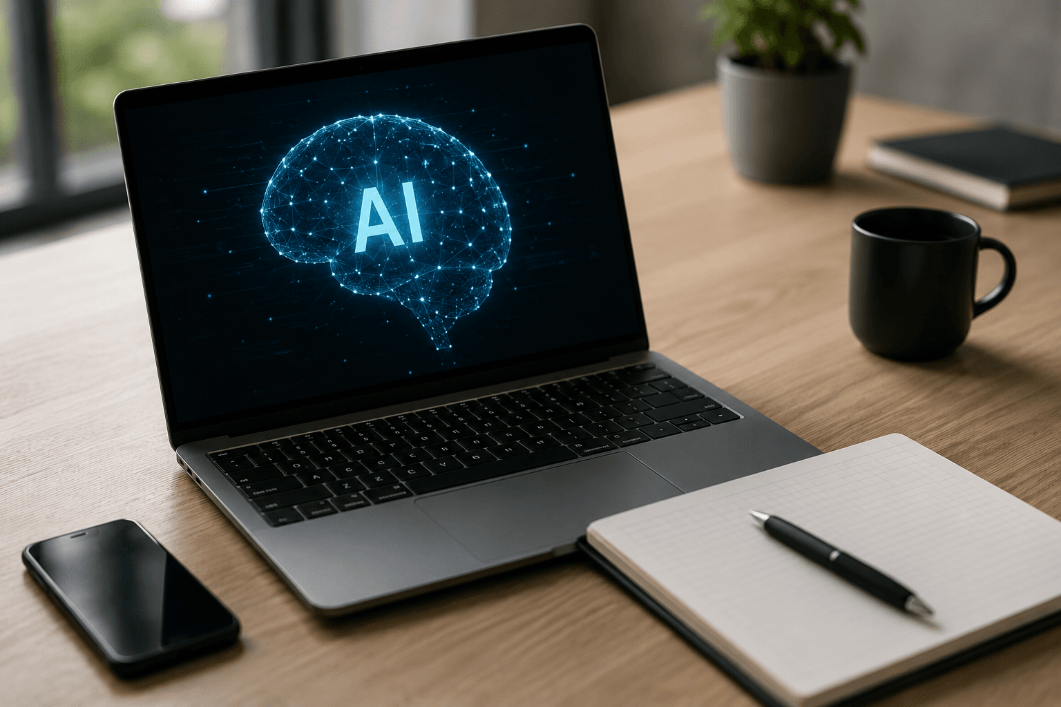 Laptop with AI on screen
